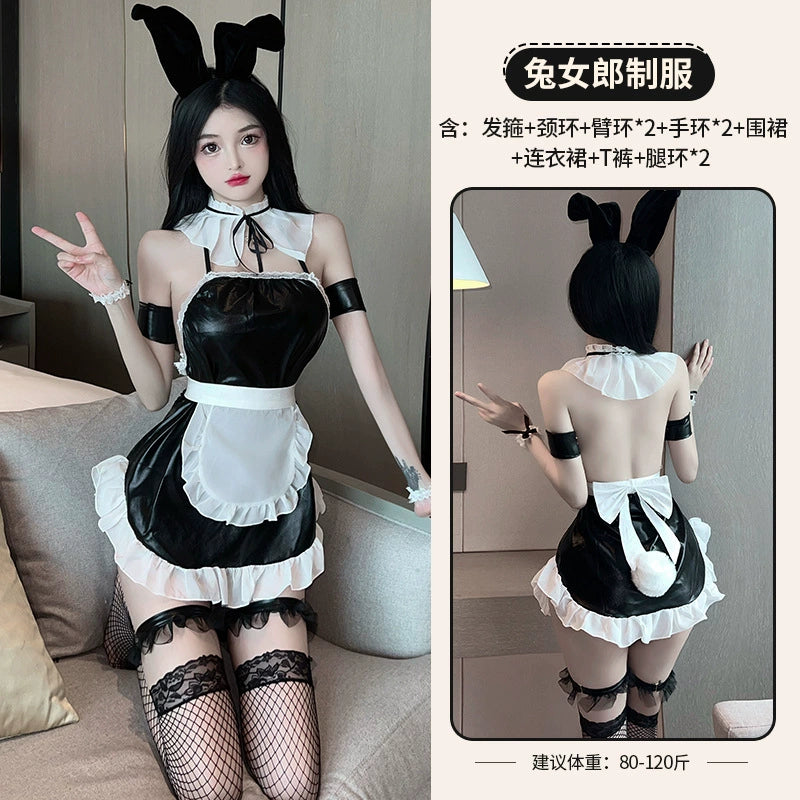 跳跳心动-哑光仿皮兔女郎性感露背连衣裙 C335