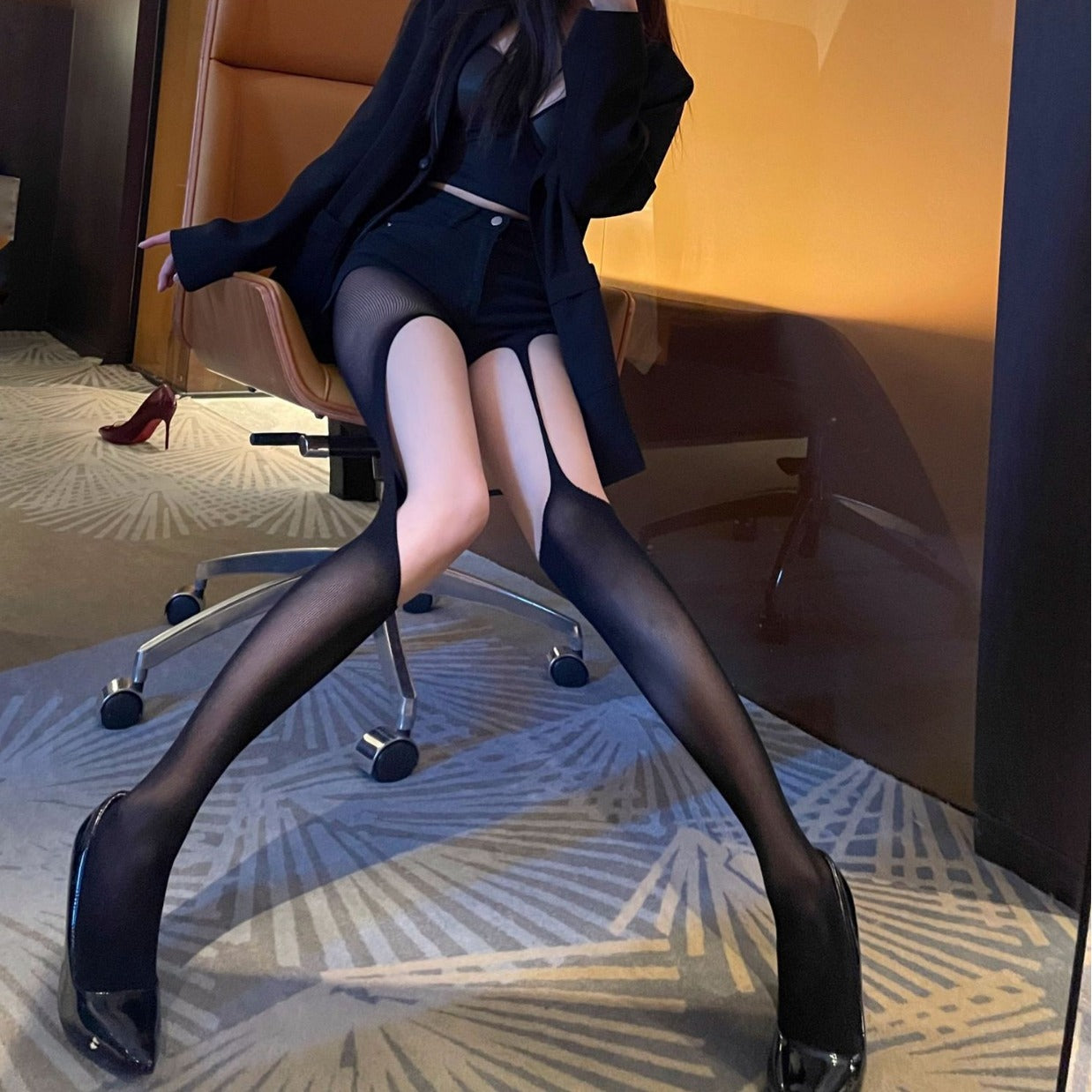 吊带破洞连体丝袜S174