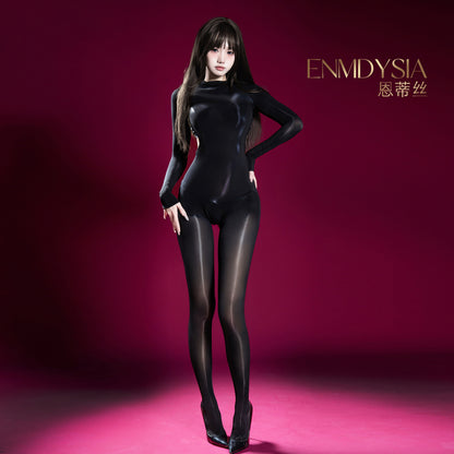 油亮无缝露背连体衣C390